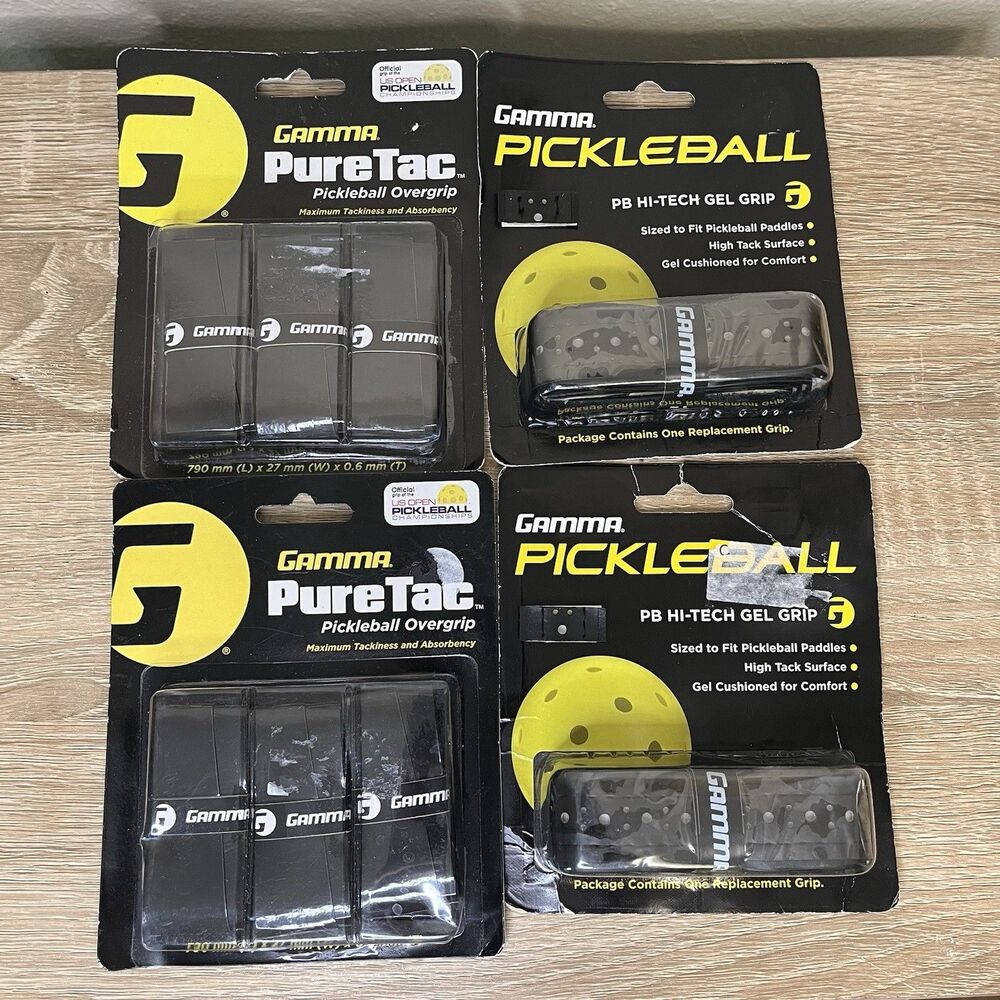 Lot of 2 Gamma Hi Tech Gel Pickleball Replacement Grip And 2 PureTac Overgrip